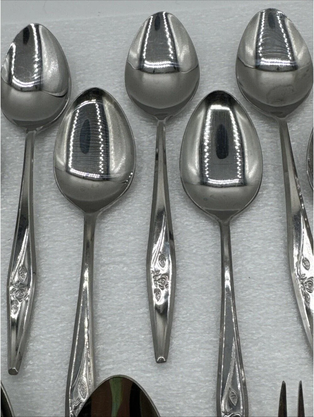 Vintage MCM 30pc Spritely Rose Stainless Steel Flatware Creative Manor M Japan